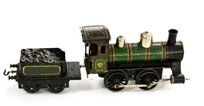 Lot 164 - Bing Gauge I Clockwork 0-4-0 Locomotive And 4-Wheel Tender green with red/black lining (G-F)