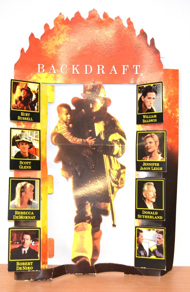 Lot 180 - Backdraft Film Original Cinema Display depicting a Fireman figure surrounded by pictures of the...