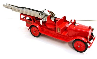 Lot 182 - Buddy L Aerial Fire Truck pressed steel, with open cab, bonnet bell, 4-piece extending ladder,...