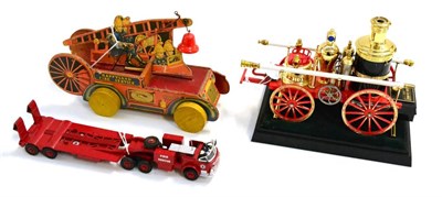 Lot 190 - Chad Valley Happyland Fire Service Engine wood with paper decoration 11";, 28cm, together with...