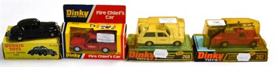 Lot 196 - Dinky 282 Land Rover Fire Appliance, 268 Ranger Rover Ambulance, both in blister boxes and 195 Fire