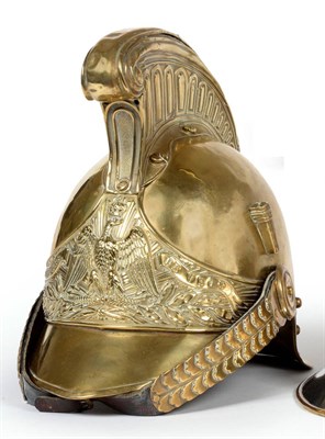 Lot 211 - French Brass Fire Helmet 19th Century From Vron Fire Service with crest to front, original...