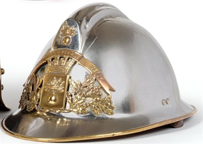 Lot 213 - French Chrome Fire Helmet From Dreux Fire Service with brass crest to front (E-G)