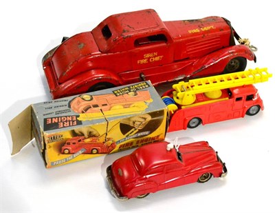 Lot 215 - Gama (US-Zone) Fire Car friction 6.5";, 16cm (G-E) Mettoy plastic  friction Fire engine with...