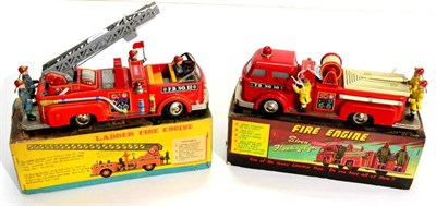 Lot 224 - Linemar (Japan) Fire Engine battery powered with flashing light and siren with three figures riding