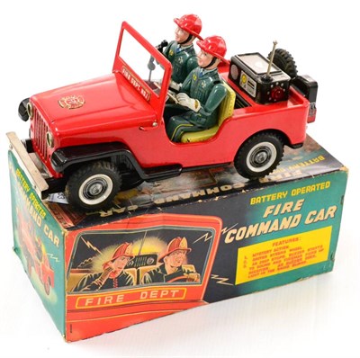 Lot 233 - Nomura (Japan) Fire Command Car battery operated mystery action Jeep, with two Fireman figures,...