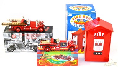 Lot 234 - Novelty Fire Items Randix Fire Box Telephone 911, Telemania Ahrens Fox Fire Engine Telephone...