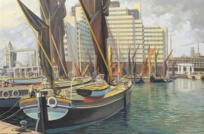 Lot 1004 - Clarence E. Blackburn (1914-1984) "St Catherine's Docks London" Signed, extensively inscribed on an