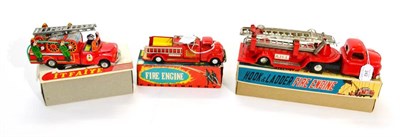 Lot 242 - SSS (Japan) Friction Fire Engine 7.5";, 19cm, AHI (Japan) friction Hook Ladder articulated...