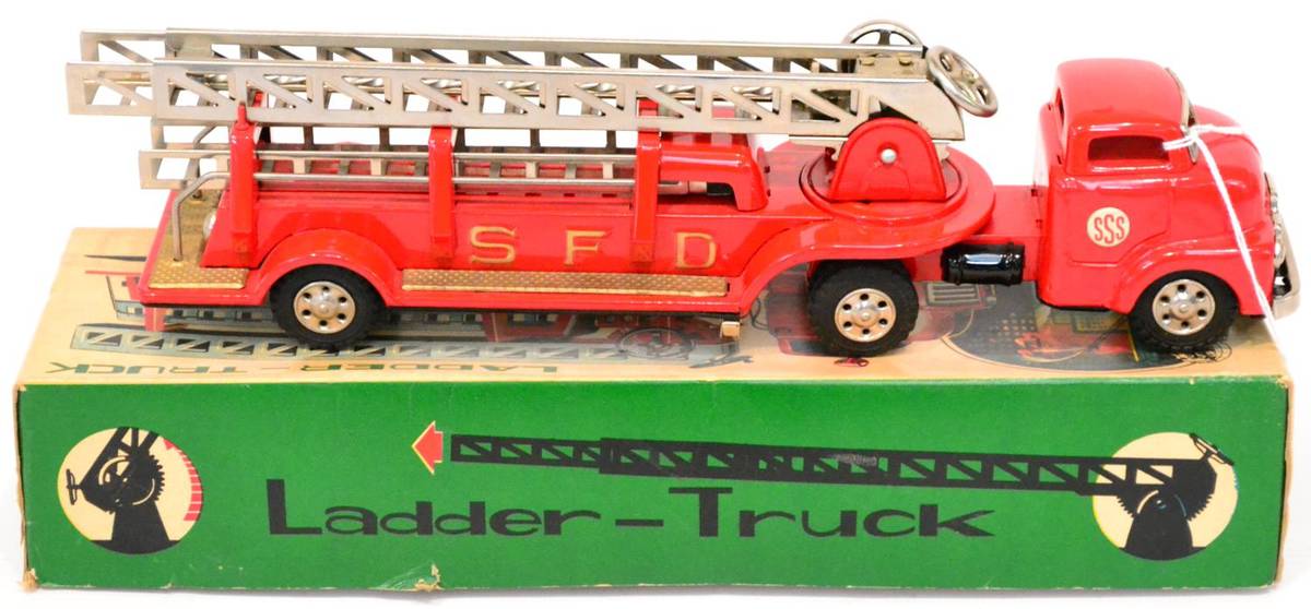 Lot 243 - SSS (Japan) Ladder Truck friction powered articulated engine 'SFD' with two piece extending...