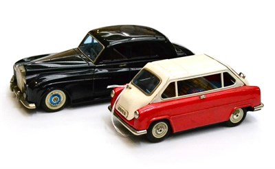 Lot 266 - Bandai Friction Rolls Royce Silver Cloud black 12";, 30cm (G-E) and friction Janus bubble car...