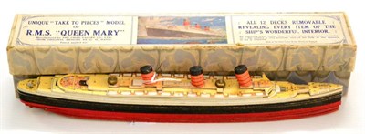 Lot 284 - Chad Valley RMS Queen Mary 'Take To Pieces' Model (E-G, with leaflet, box G-F)