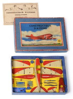 Lot 296 - French Meccano No.0 Constructor Aeroplane cream/red with twin colour wings, unmade in original...