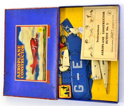 Lot 312 - Meccano No.1 Constructor Aeroplane blue/cream, unmade, various parts in box 'For Sale In The United