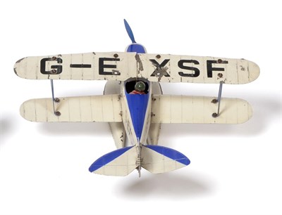 Lot 315 - Meccano No.10 Constructor Aeroplane blue/white single engine biplane with pilot and floats,...