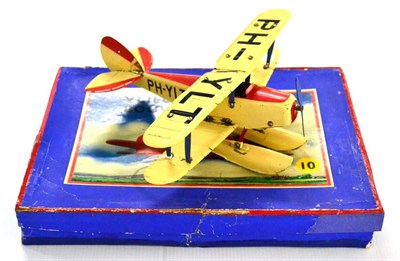 Lot 316 - Meccano No.10 Constructor Aeroplane cream/red biplane, registration PH - YLT, with pilot and floats