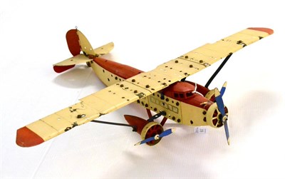 Lot 319 - Meccano No.2 Special Constructor Aeroplane Airliner constructed as high wing monoplane in red/cream