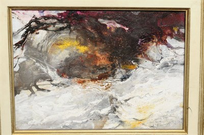 Lot 1012 - David Baumforth (b.1942)  "Sunrise, Drifting Snow, Ella Beck, Early January" Signed, inscribed...