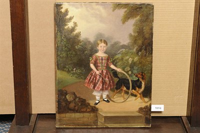 Lot 1014 - English Provincial School (19th century) Portrait of a Boy, wearing a tartan dress and holding...