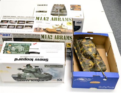 Lot 347 - Radio Controlled 1:16 Scale Tanks Hobby Engine M1A2 Abrams, SQS German Tiger I and Infrared...