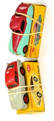 Lot 366 - Dinky 157 Jaguar XK120 turquoise/cerise (E-G box P)  167 AC Aceca, red/grey (G box G) (2)