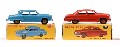 Lot 372 - Dinky 172 Studebaker Land Cruiser blue (G-E box G) 170 Ford Fordor, red (G box G, wrong colour...