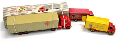 Lot 384 - Dinky 948 McLeans Tractor Trailer (G-E box G-F, a little worn) together with a Guy Golden Shred van