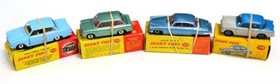 Lot 398 - Dinky Four British Cars 175 Hillman Minx (G box G-F) 142 Jaguar Mk X, 139 Ford Consul Cortina...