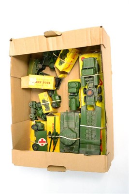 Lot 402 - Dinky Military 660 Tank transporter, 651 Centurion tank, 692 Medium gun, 626 Ambulance, 643...