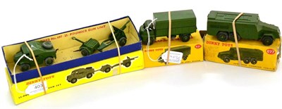 Lot 403 - Dinky Military 697 25-pounder Gun unit (G-E box G) 621 3-ton Army wagon (E box G) 677 Armoured...