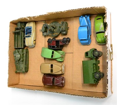 Lot 404 - Dinky Military And Other Models including Medium tank, Army wagon, 6-wheel Lorry and AA Gun; Riley