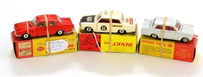 Lot 408 - Dinky Three Boxed Models 212 Ford Cortina Rally Car, 130 Ford Consul Corsair (bonnet loose) and 136