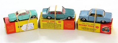 Lot 409 - Dinky Three British Cars 135 Triumph 2000, 139 Ford Consul and 143 Ford Capri (generally E,...