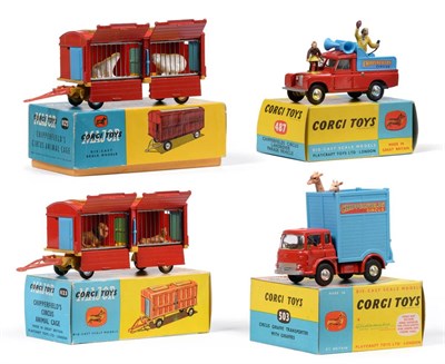 Lot 437 - Corgi Chipperfields Circus 503 Giraffe transporter, 487 Parade Land Rover, and 2x1123 Animal...