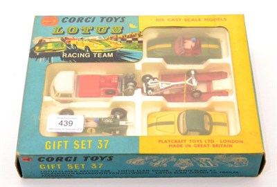 Lot 439 - Corgi Gift Set 37 Lotus Racing Team consisting of VW breakdown van, Lotus Elan coupe, Lotus...