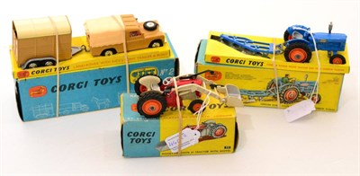 Lot 440 - Corgi Gift Set No.13 Fordson Power Major Tractor And Four Furrow Plough (E box G-F) 53 Massey...