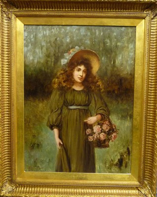 Lot 1024 - John McColvin (fl.1880-1910) Portrait of a Girl, standing, three quarter length, wearing a...