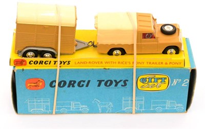 Lot 442 - Corgi Gift Set No.2 Land Rover With Rice's Pony Trailer And Pony beige Land Rover and Trailer...