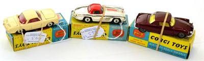 Lot 445 - Corgi Three European Cars 304S Mercedes Benz 300SL (box F-G) 259 Le Dandy Coupe and 239...