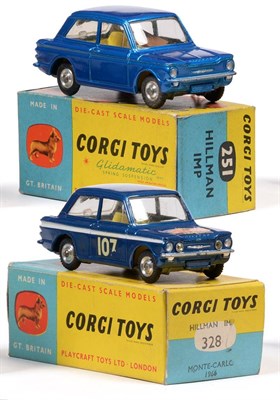 Lot 447 - Corgi Two Hillman Imps 328 Rallye Monte Carlo No.107 and 251 with lowering rear seat, opening...
