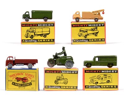 Lot 460 - Benbros Mighty Midgets 30 Army wagon 33 Breakdown lorry 38 Military ambulance and 42 Army...