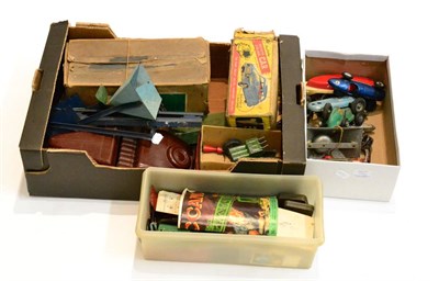 Lot 491 - Various Toys including Codeg Bakelite saloon (missing some pieces) Crescent fire engine, Scalex...