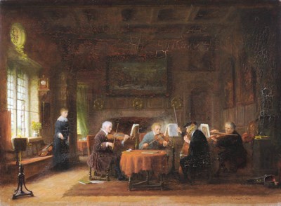 Lot 1029 - Frederick Daniel Hardy (1826-1911) Musical Soiree Signed and dated 1897, oil on panel, 30.5cm...