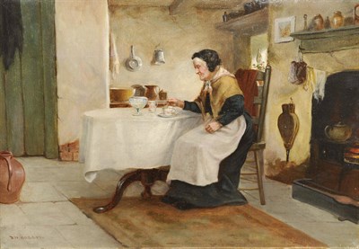 Lot 1030 - David W. Haddon (fl.1884-1910) Interior Scene with an Elderly Lady seated beside a Fireplace...