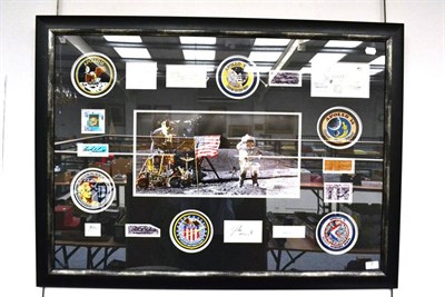 Lot 7 - A Framed Apollo Moonwalker Montage, comprising a large colour photograph, signatures of all...