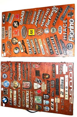 Lot 45 - Car Badges various examples including Volkswagen, Jaguar, Saab, Cherokee, Alfa Sub, Toyota,...