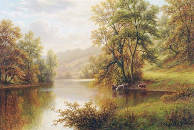 Lot 1036 - William Mellor (1851-1931) "On the Nidd, Near Knaresborough, Yorkshire" Signed, inscribed...