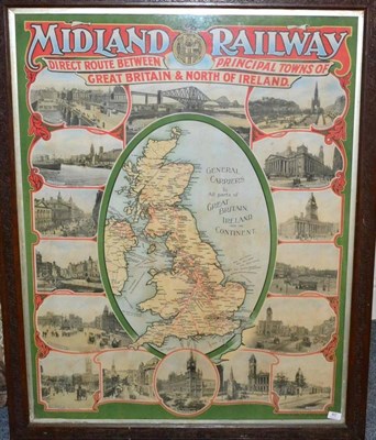 Lot 60 - Midland Railway Advertising Poster with 16 monochrome images of destination towns and cities...