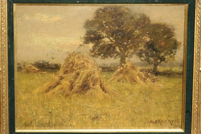 Lot 1045 - Alfred Rigg (ex.1889-1906) Corn Stooks in a Field with Trees Nearby Signed, oil on canvas,...