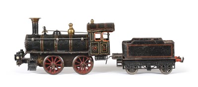 Lot 172 - Bing Gauge I Clockwork 0-4-0 Locomotive And 4-Wheel Tender black with red/cream lining, with...